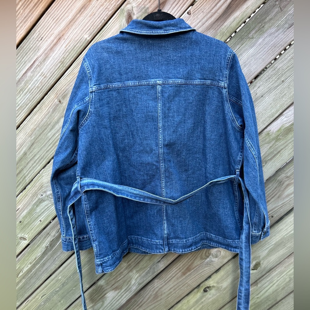 Old Navy Classic Blue Denim Utility Jean Jacket w Tie Belt size XL NWT 4 pockets - Picture 5 of 16